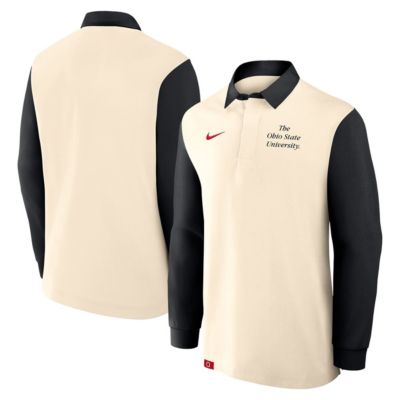Men's NCAA Nike Cream/Black Ohio State Buckeyes Rugby Long Sleeve Shirt, 3XL