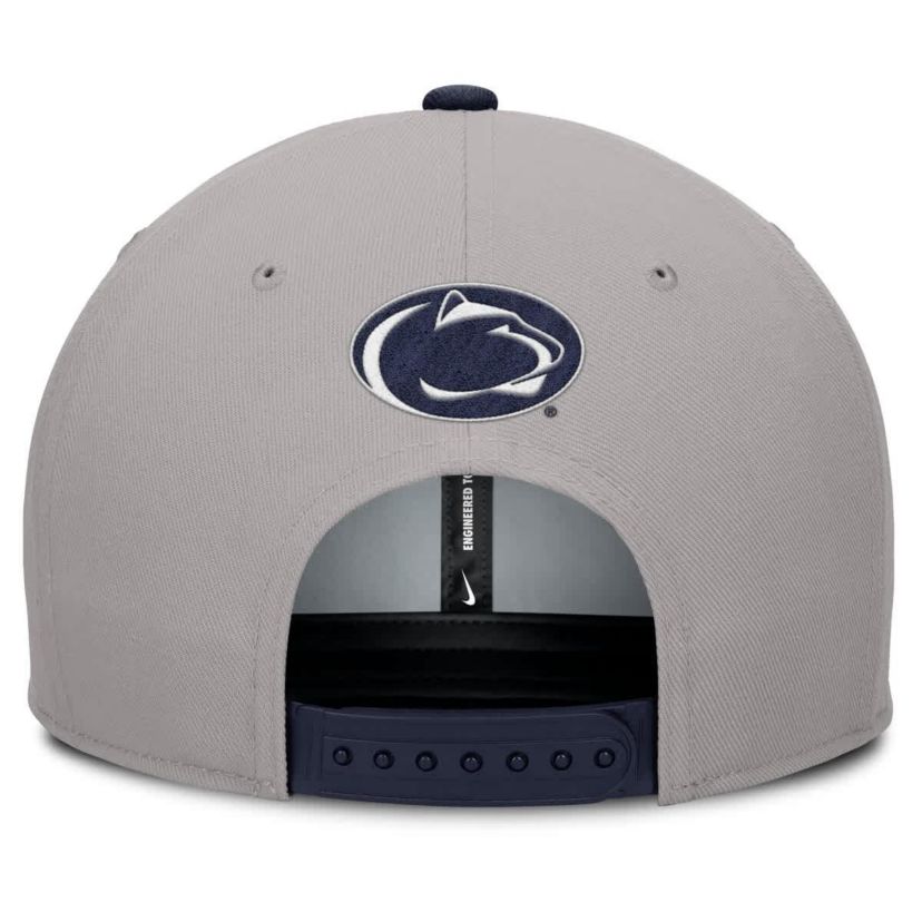 NCAA Nike Gray/Navy Penn State Nittany Lions 2025 Sideline Campus Pro Local Snapback Hat