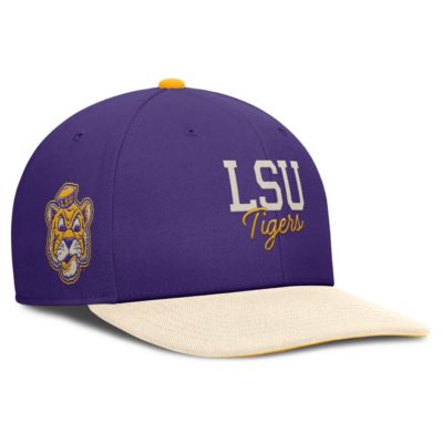 Men's NCAA Nike Purple/Cream LSU Tigers Pro Legacy Script Snapback Hat, Purple, Medium