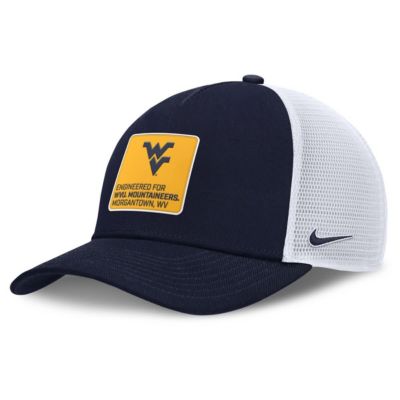 Men's NCAA Nike Navy/White West Virginia Mountaineers 2025 On-Field Rise Engineered Trucker Adjustable Hat