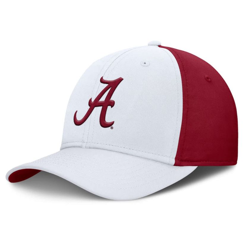 Alabama Crimson Tide NCAA Nike White/Crimson Alabama Tide 2025 Sideline Rise Local Performance Flex Hat