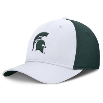Men's NCAA Nike White/Green Michigan State Spartans 2025 Sideline Rise Local Performance Flex Hat, White, Medium
