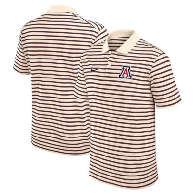 Men's NCAA Nike Arizona Wildcats Primary Logo Striped Dri-FIT Polo, Tan, 3XL