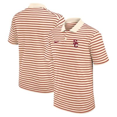 Men's NCAA Nike USC Trojans Primary Logo Striped Dri-FIT Polo, Tan, 3XL