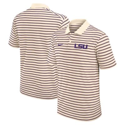 Men's NCAA Nike LSU Tigers Primary Logo Striped Dri-FIT Polo, 2XL