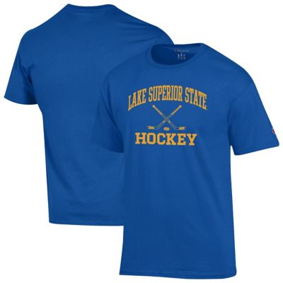 Champion Men's NCAA Lake Superior State Lakers Hockey Icon T-Shirt, Blue, Small