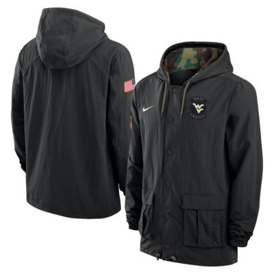 Men's NCAA Nike West Virginia Mountaineers 2025 NCAA Military Appreciation Full-Snap Jacket, Black, Medium