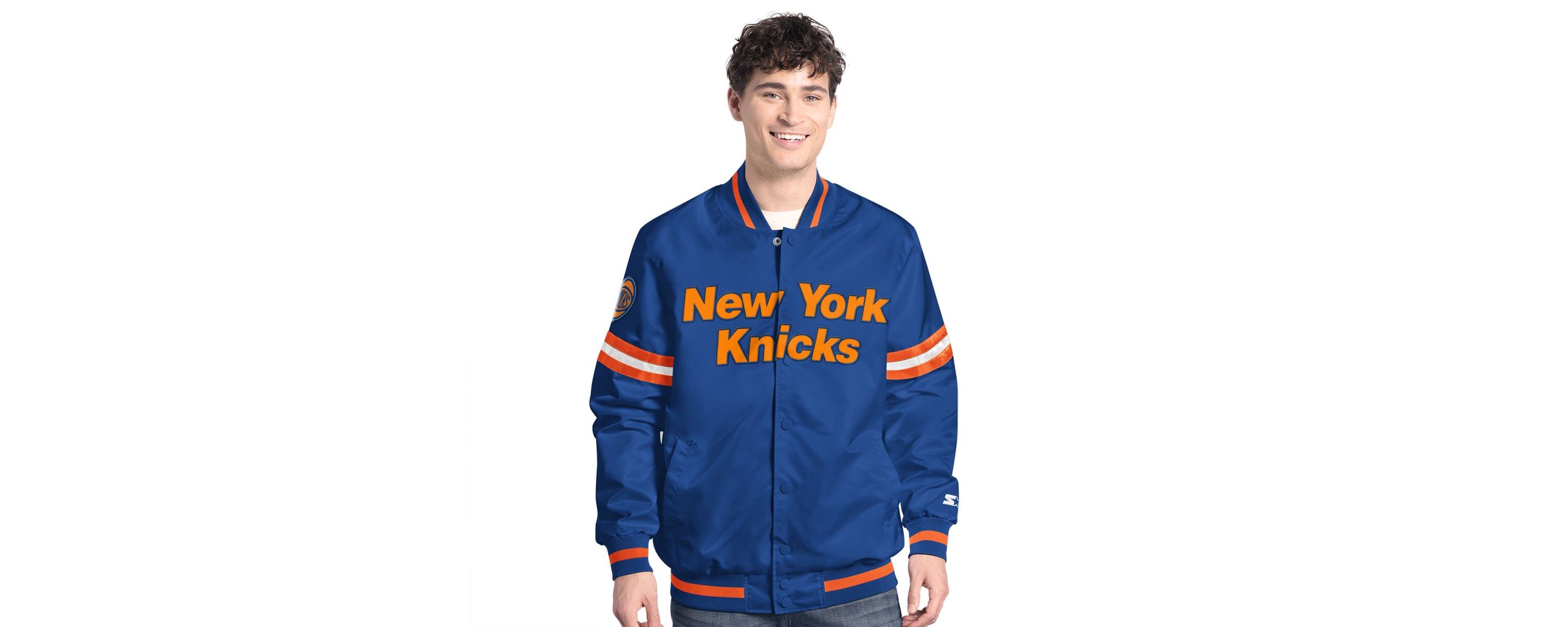 NBA Blue/Orange New York Knicks Scout Full Snap Varsity Jacket