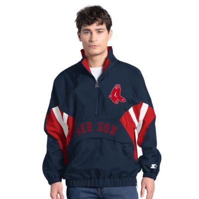 Starter Men's Boston Red Sox MLB Boston Sox Cooperstown Chief Half-Zip Pullover, Navy Blue, Small