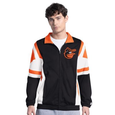 Starter Men's MLB Black/Orange Baltimore Orioles Contender Tricot Full-Zip Track Jacket, Black, Small