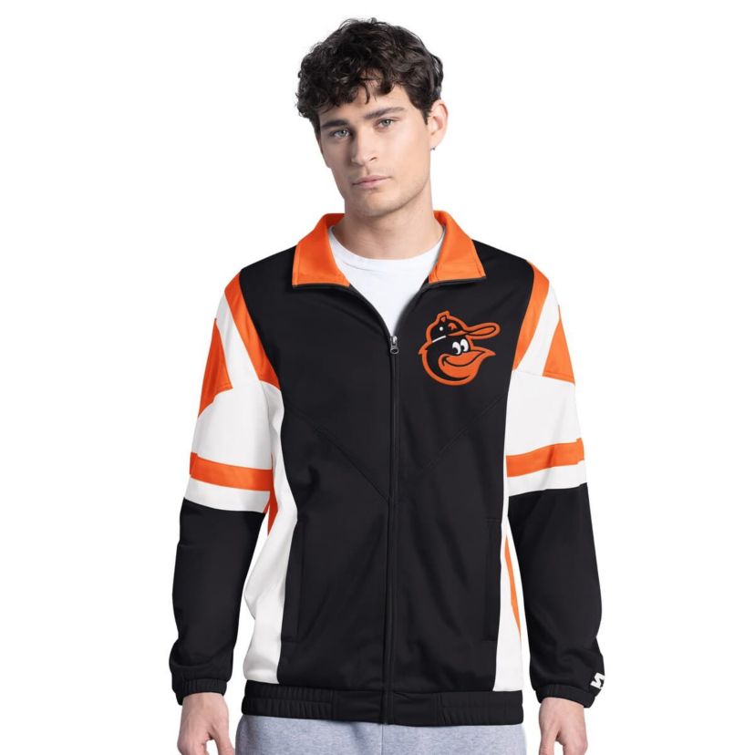 MLB Black/Orange Baltimore Orioles Contender Tricot Full-Zip Track Jacket