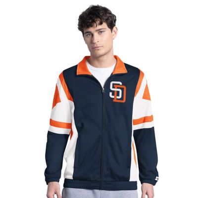 Starter Men's MLB Brown/Gold San Diego Padres Contender Tricot Full-Zip Track Jacket, Navy Blue, 2XL