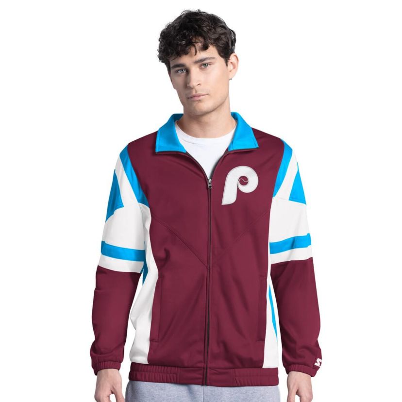 MLB Burgundy/Light Philadelphia Phillies Contender Tricot Full-Zip Track Jacket