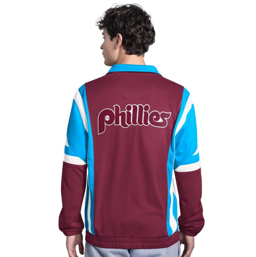 MLB Burgundy/Light Philadelphia Phillies Contender Tricot Full-Zip Track Jacket