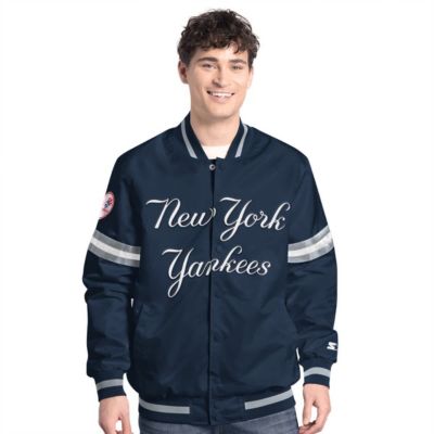 Starter Men's MLB New York Yankees Scout Full-Snap Varsity Jacket, Navy Blue, Small