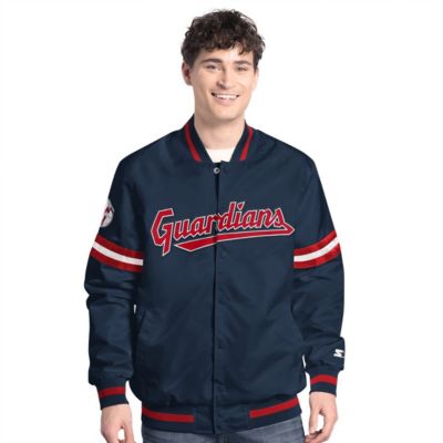 Starter Men's MLB Cleveland Guardians Scout Full-Snap Varsity Jacket, Navy Blue, Small