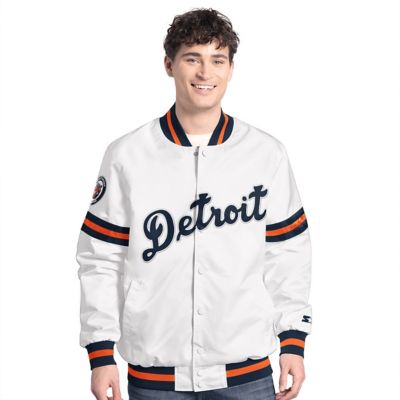 Starter Men's MLB Detroit Tigers Cooperstown Scout Full-Snap Varsity Jacket, White, Small