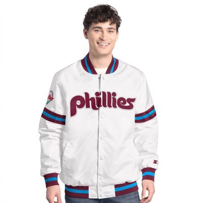 Starter Men's MLB Philadelphia Phillies Cooperstown Scout Full-Snap Varsity Jacket, White, Small