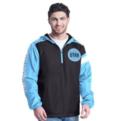 G-III Sports by Carl Banks Men's NHL Light Utah Hockey Club Lateral Half-Zip Hoodie Jacket, Light Blue, Small