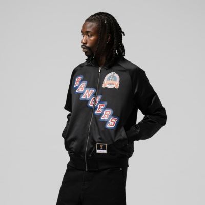 Mitchell & Ness NHL Unisex Mark Messier New York Rangers Maxxed Out Full-Zip Satin Jacket, Black, XL