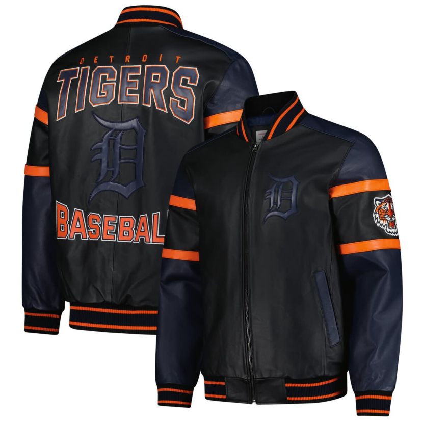 MLB Detroit Tigers Full-Zip Leather Varsity Jacket