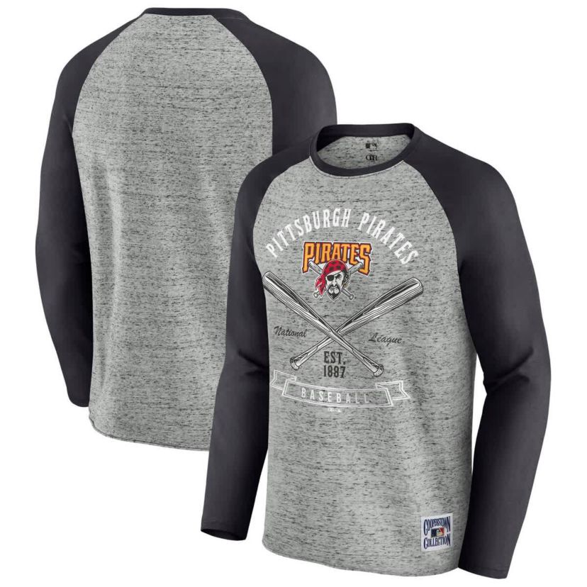 MLB Pittsburgh Pirates Raw Edge Raglan Long Sleeve Baseball T-Shirt