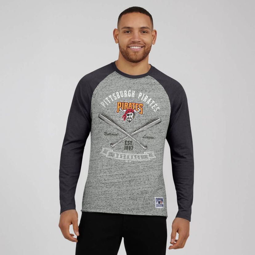 MLB Pittsburgh Pirates Raw Edge Raglan Long Sleeve Baseball T-Shirt