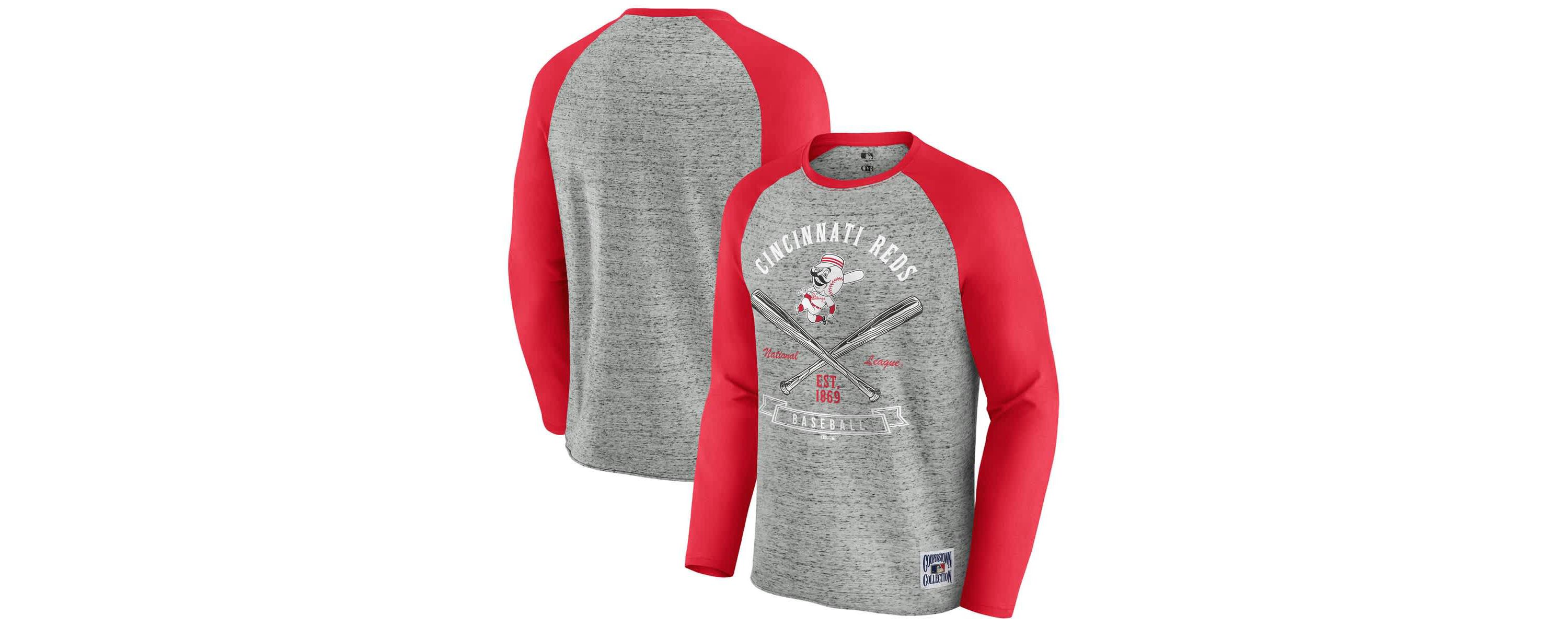 MLB Cincinnati Reds Raw Edge Raglan Long Sleeve Baseball T-Shirt