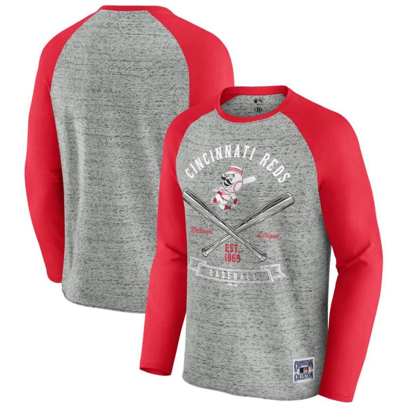 MLB Cincinnati Reds Raw Edge Raglan Long Sleeve Baseball T-Shirt