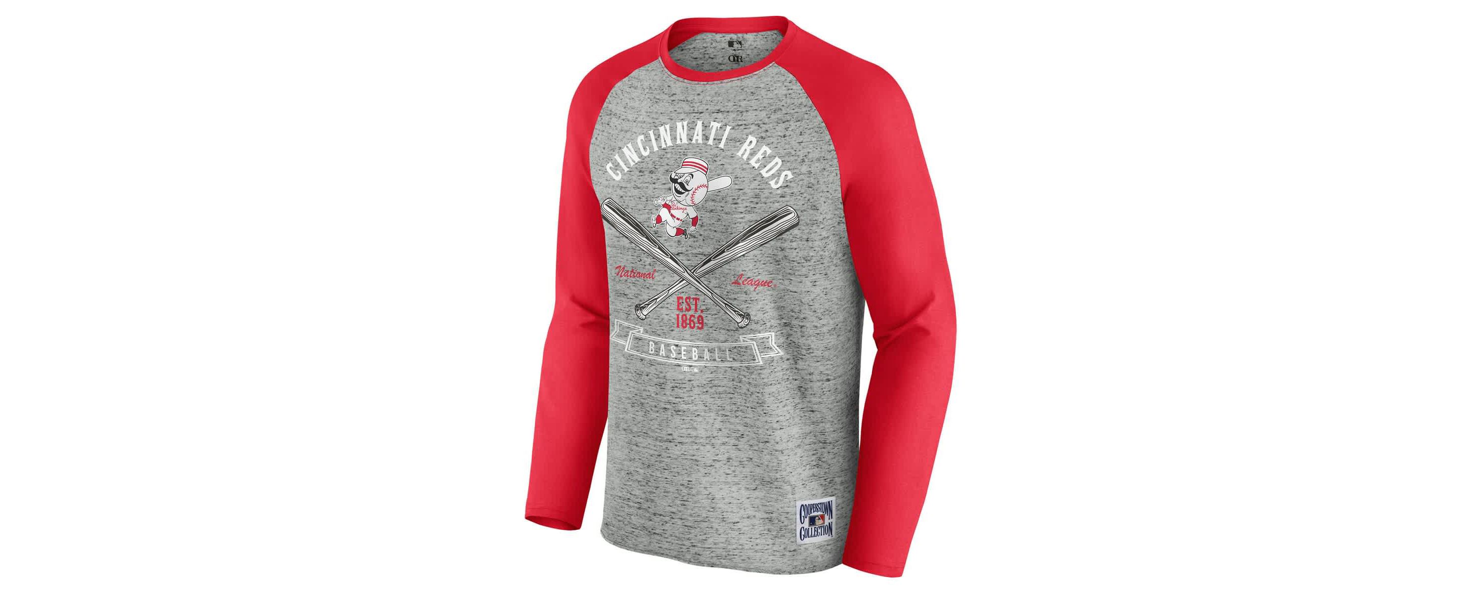 MLB Cincinnati Reds Raw Edge Raglan Long Sleeve Baseball T-Shirt
