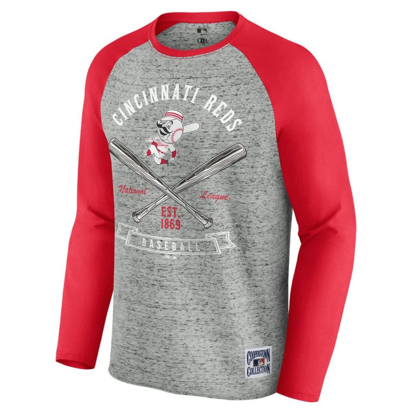 MLB Cincinnati Reds Raw Edge Raglan Long Sleeve Baseball T-Shirt