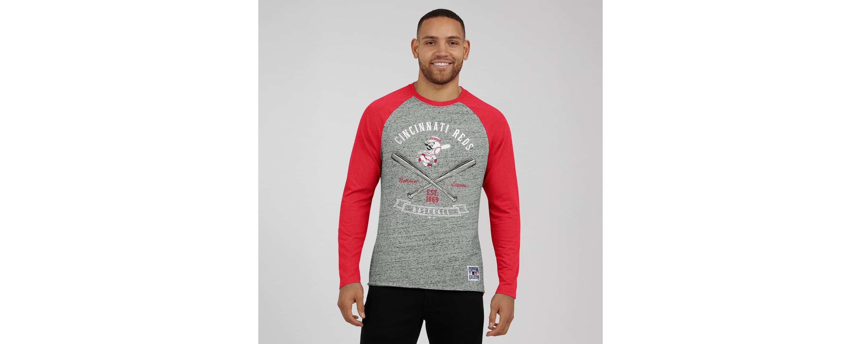 MLB Cincinnati Reds Raw Edge Raglan Long Sleeve Baseball T-Shirt