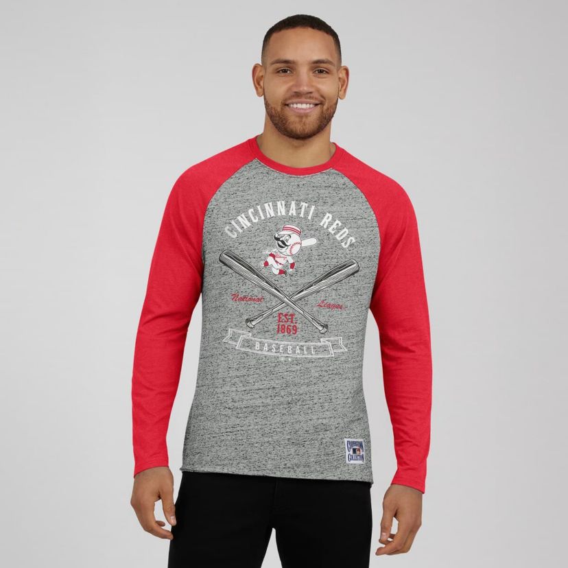 MLB Cincinnati Reds Raw Edge Raglan Long Sleeve Baseball T-Shirt