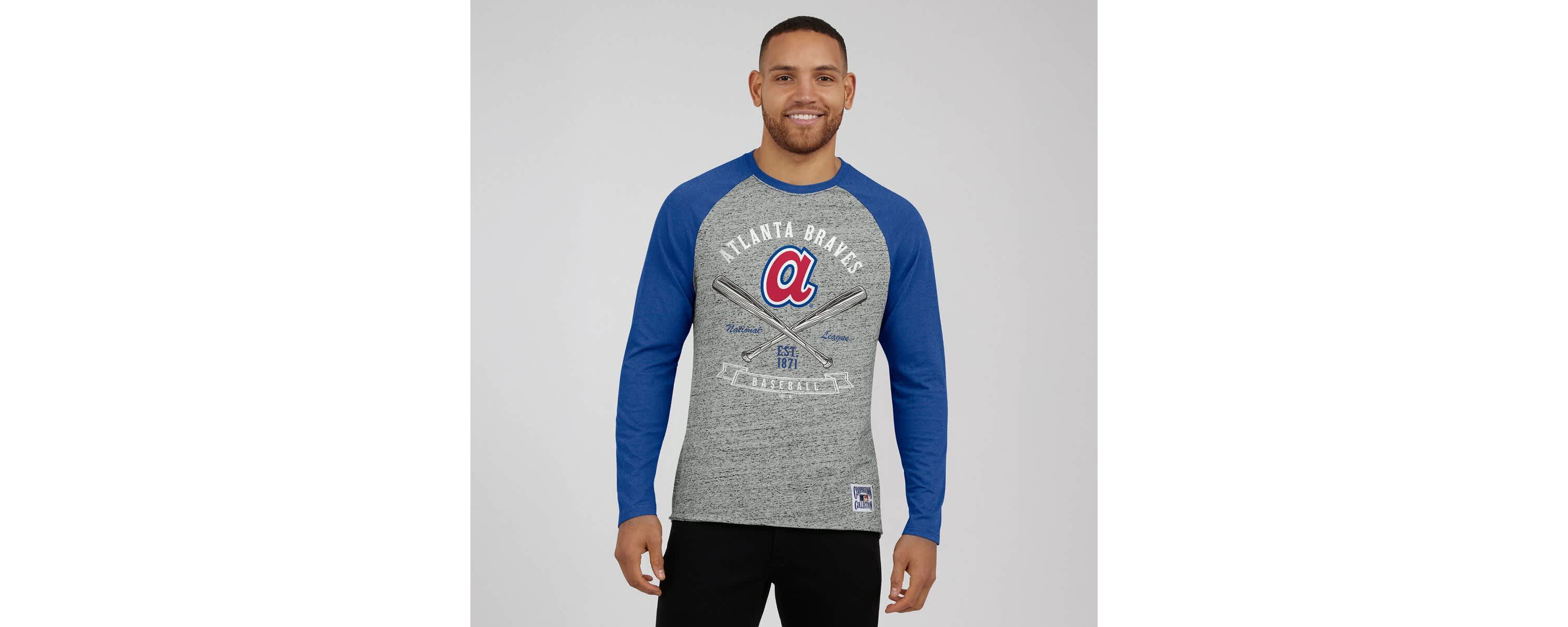 MLB Atlanta Braves Raw Edge Raglan Long Sleeve Baseball T-Shirt
