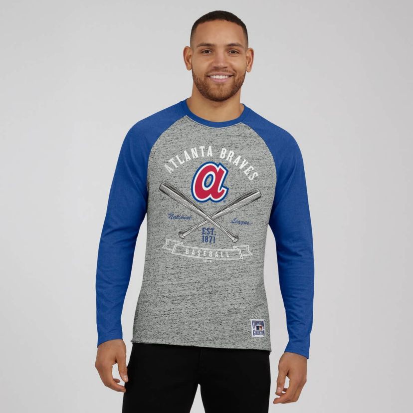 MLB Atlanta Braves Raw Edge Raglan Long Sleeve Baseball T-Shirt
