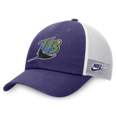 Men's MLB Nike Purple/White Tampa Bay Rays Rise Adjustable Trucker Hat, Purple, Medium