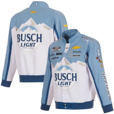 JH Design Men's NASCAR White/Light Ross Chastain Busch Light Full-Snap Twill Uniform Jacket