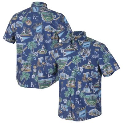 Reyn Spooner Men's MLB Kansas City Royals Scenic Tri-Blend Button-Down Shirt, Large