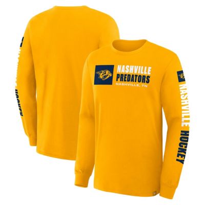 Men's NHL Fanatics Nashville Predators Goal Crease Legacy Long Sleeve T-Shirt, Gold, 2XL