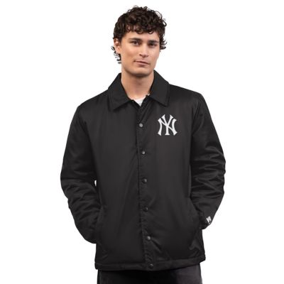 Starter Men's MLB New York Yankees Full-Snap Coaches Jacket, Black, Small