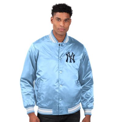 Starter Men's MLB Light New York Yankees Locker Room Satin Full-Snap Varsity Jacket, Light Blue, 2XL
