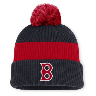 Men's Boston Red Sox MLB Nike Navy/Red Boston Sox Cooperstown Collection Peak Standard Cuffed Knit Hat with Pom, Navy Blue