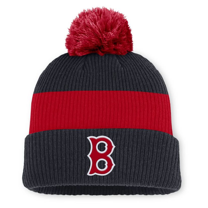 Boston Red Sox MLB Nike Navy/Red Boston Sox Cooperstown Collection Peak Standard Cuffed Knit Hat with Pom