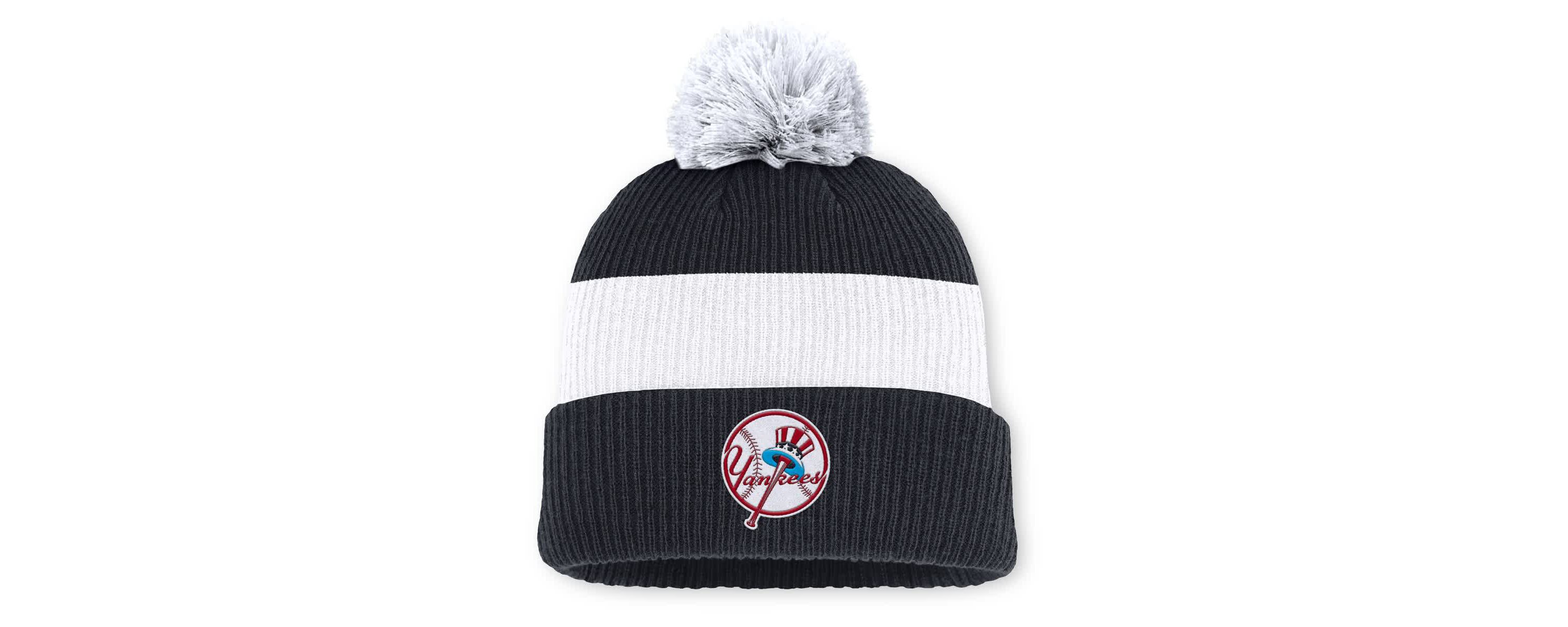 MLB Nike Navy/White New York Yankees Cooperstown Collection Peak Standard Cuffed Knit Hat with Pom