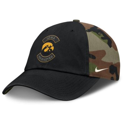 Men's NCAA Nike Black/Camo Iowa Hawkeyes 2025 Military Appreciation Club Adjustable Hat, Black, Medium