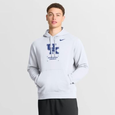 Men's NCAA Nike Kentucky Wildcats Basketball Two-Hit Club Fleece Pullover Hoodie, White, 2XL