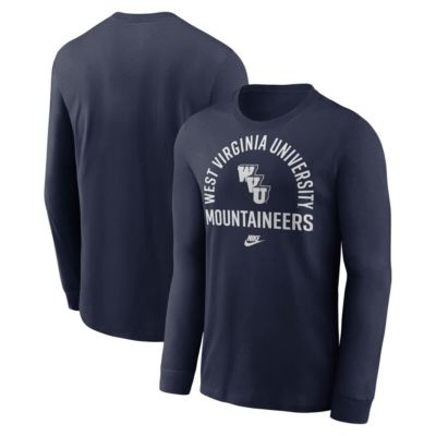 Men's NCAA Nike West Virginia Mountaineers Legacy Arched Logo Long Sleeve T-Shirt, Navy Blue, Medium