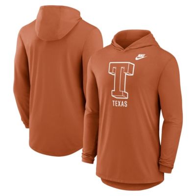 Men's NCAA Nike Texas Texas Longhorns Legacy Tri-Blend Dri-FIT Long Sleeve Hoodie T-Shirt, Orange, XL