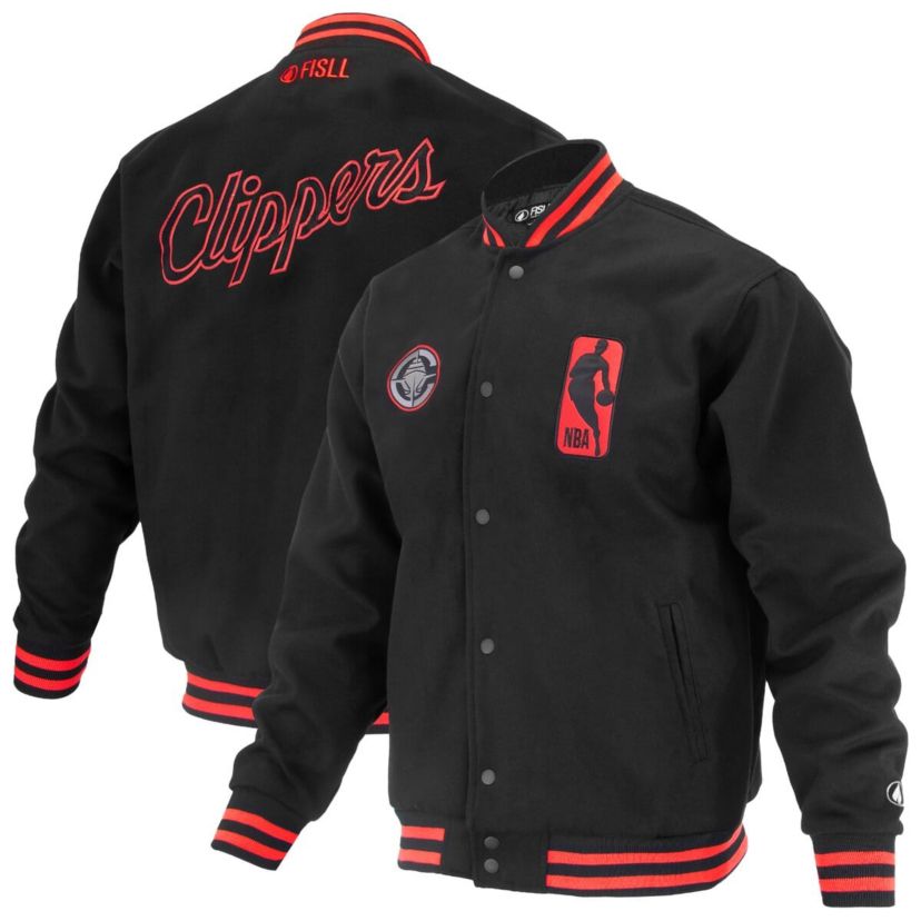 Los Angeles Clippers NBA Unisex LA Clippers Logoman Shadow Collection Full-Snap Varsity Jacket