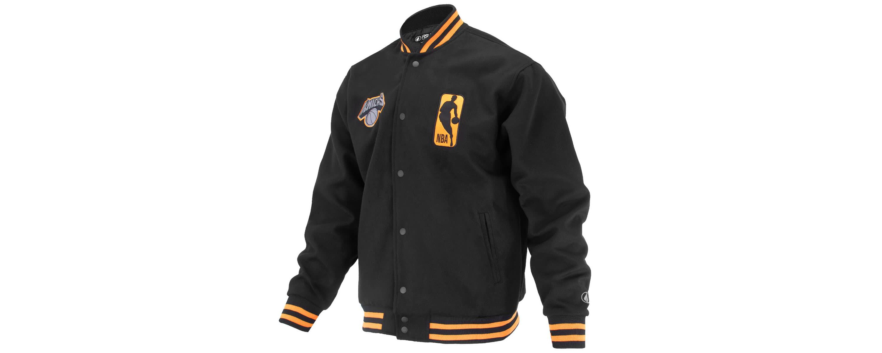 NBA Unisex New York Knicks Logoman Shadow Collection Full-Snap Varsity Jacket